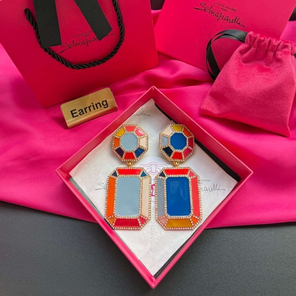 🌈 Schiaparelli Colorblock Enamel Crystal Drop Earrings 🌈